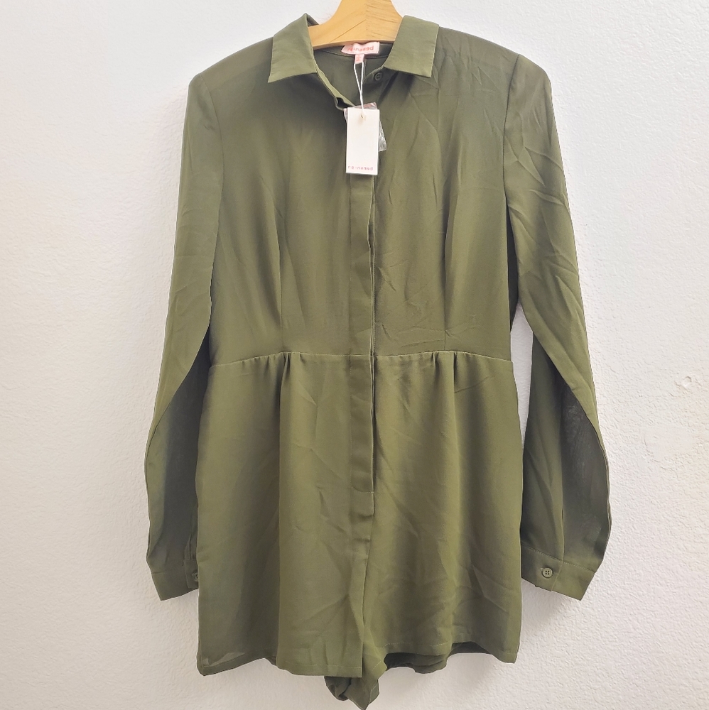 NWT Re:Named Army Green Long Sleeve Romper D34